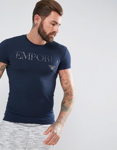 Обтягивающая футболка с логотипом металлик Emporio Armani - Темно-синий