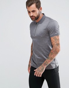 Серая узкая футболка-поло из мерсеризованной саржи с молнией HUGO by Hugo Boss Digato - Серый