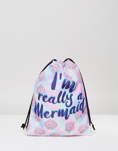 Рюкзак с затягивающимся шнурком и принтом Im Really A Mermaid 7X - Белый
