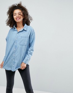 Выбеленная синяя джинсовая рубашка герлфренд ASOS - Синий