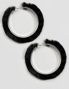 Серьги-кольца с искусственным мехом New Look - Черный