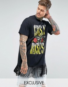 Оверсайз-футболка с принтом Guns N Roses и бахромой Reclaimed Vintage Inspired - Черный