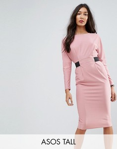 Платье миди с эластичной вставкой на талии ASOS TALL - Розовый