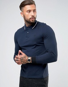 Поло темно-синего цвета приталенного кроя с длинными рукавами Fred Perry - Темно-синий