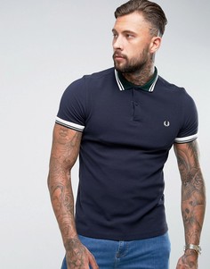 Темно-синее фактурное облегающее поло с контрастным воротником Fred Perry - Темно-синий