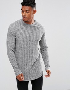 Длинный лонгслив со вставкой в рубчик и асимметричным краем ASOS - Серый