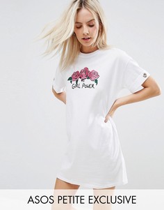 Платье-футболка с люверсами и закатанными рукавами ASOS PETITE Girl Power - Белый