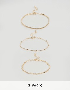 3 браслета из шариковой цепочки с дисками ASOS CURVE - Золотой
