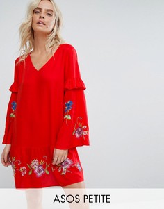 Свободное платье мини с вышивкой ASOS PETITE ULTIMATE - Красный