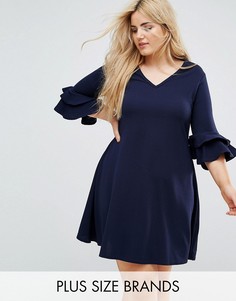 Платье с V-образным вырезом и рукавами клеш Praslin - Темно-синий