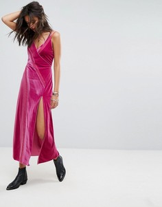 Бархатное платье макси с высоким разрезом Free People - Розовый
