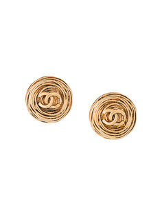 CHANEL Logos Button Earrings Chanel Vintage