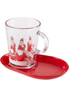 Стеклянная чашка с подставкой Дед Мороз (4 шт.) (красный/белый) Bonprix