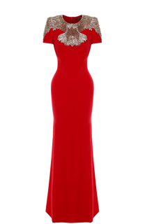 Приталенное платье-макси с контрастной вышивкой Alexander McQueen