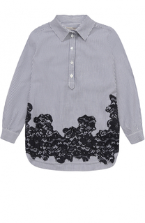 Хлопковая блуза в полоску с кружевной отделкой Ermanno Scervino