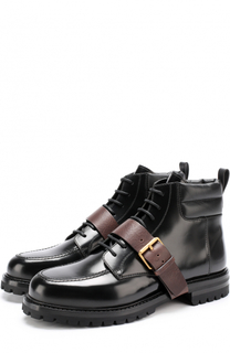 Высокие кожаные ботинки на шнуровке с декоративным ремешком Valentino