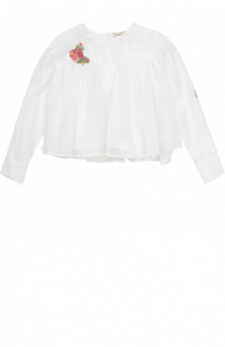 Укороченная блуза из хлопка свободного кроя с вышивкой бисером Natasha Zinko