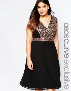 Платье миди с зеркальной отделкой ASOS CURVE - Черный