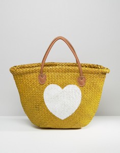 Соломенная сумка-тоут с изображением сердца Hat Attack - Бежевый