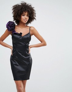 Платье-футляр с завязкой на шее и цветочным принтом City Goddess - Черный