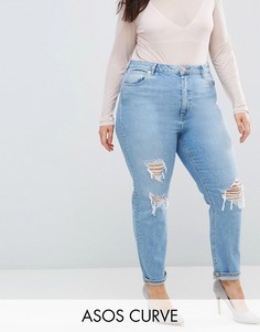 Светлые рваные джинсы слим в винтажном стиле с завышенной талией ASOS CURVE FARLEIGH - Синий