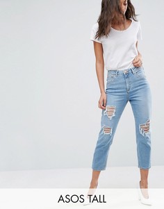 Светлые узкие джинсы в винтажном стиле с завышенной талией и рваной отделкой ASOS TALL FARLEIGH - Синий