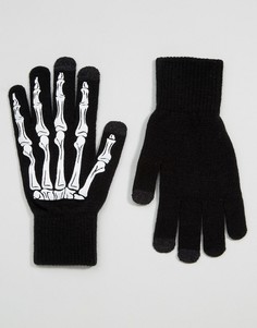 Черные перчатки для сенсорных гаджетов с принтом скелета ASOS HALLOWEEN - Черный