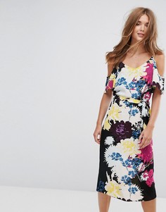 Платье-комбинация миди с открытыми плечами и цветочным принтом New Look - Желтый