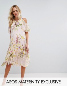 Платье с цветочным принтом и открытыми плечами ASOS Maternity - Мульти