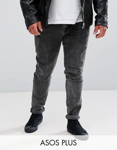 Черные выбеленные супероблегающие джинсы с рваной отделкой ASOS PLUS - Черный