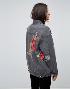 Джинсовая куртка с цветочной вышивкой Uncivilised - Черный