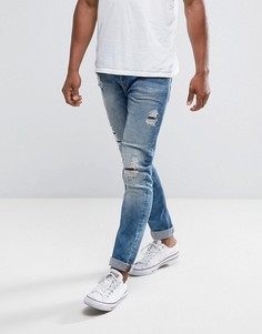 Узкие выбеленные джинсы с рваной отделкой Only & Sons - Синий