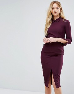 Платье миди с длинными рукавами и разрезом Closet - Фиолетовый