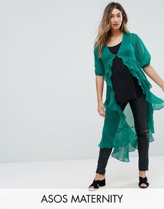 Шифоновая блузка макси с оборкой ASOS Maternity Ultimate - Зеленый