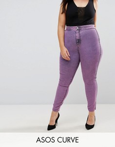 ASOS CURVE RIVINGTON High Waist Denim Jeggings in Pink Acid Wash - Розовый