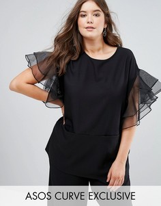 Туника с оборками на рукавах ASOS CURVE - Черный