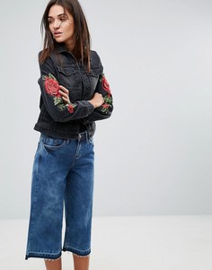 Узкая джинсовая куртка с цветочной вышивкой Kubban - Черный