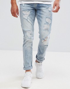 Выбеленные супероблегающие джинсы с состаренным эффектом Brooklyns Own - Синий