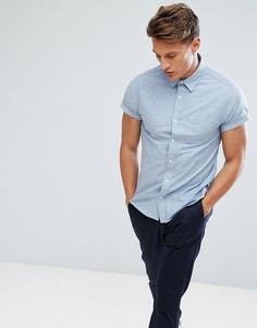 Оксфордская приталенная рубашка с короткими рукавами Burton Menswear - Синий