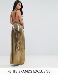 Платье макси с V-образным вырезом и плиссированными вставками на спине TFNC Petite - Золотой