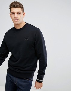 Черный свитшот с круглым вырезом и кантом на манжетах Fred Perry - Черный