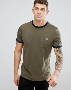 Оливковая футболка узкого кроя с контрастной отделкой Fred Perry Sports Authentic - Зеленый