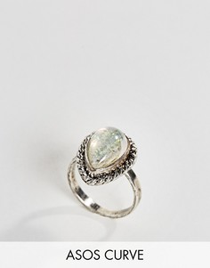 Кольцо с камнем в форме капли ASOS CURVE Mermaid - Серебряный