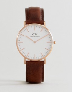 Часы с кожаным коричневым ремешком 36 мм Daniel Wellington DW00100039 - Коричневый