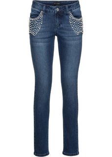 Стрейчевые джинсы с эффектом пуш-ап, украшены бусинами (светло-голубой деним) Bonprix