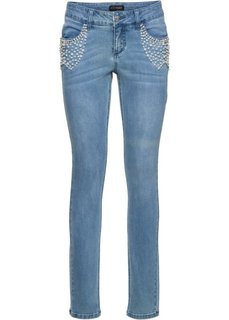 Стрейчевые джинсы с эффектом пуш-ап, украшены бусинами (нежно-голубой деним) Bonprix
