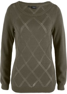 Пуловер с ажурным узором (темно-оливковый) Bonprix