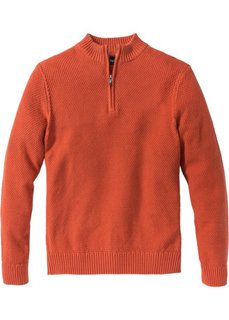 Пуловер Regular Fit с высоким воротом на молнии (темно-оранжевый) Bonprix