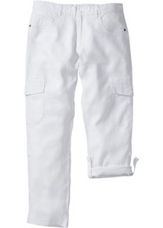 Льяные брюки-карго Regular Fit с хлястиками, низкий + высокий рост (U + S) (белый) Bonprix