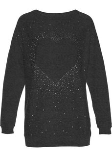 Удлиненный пуловер со стразами (антрацитовый меланж) Bonprix